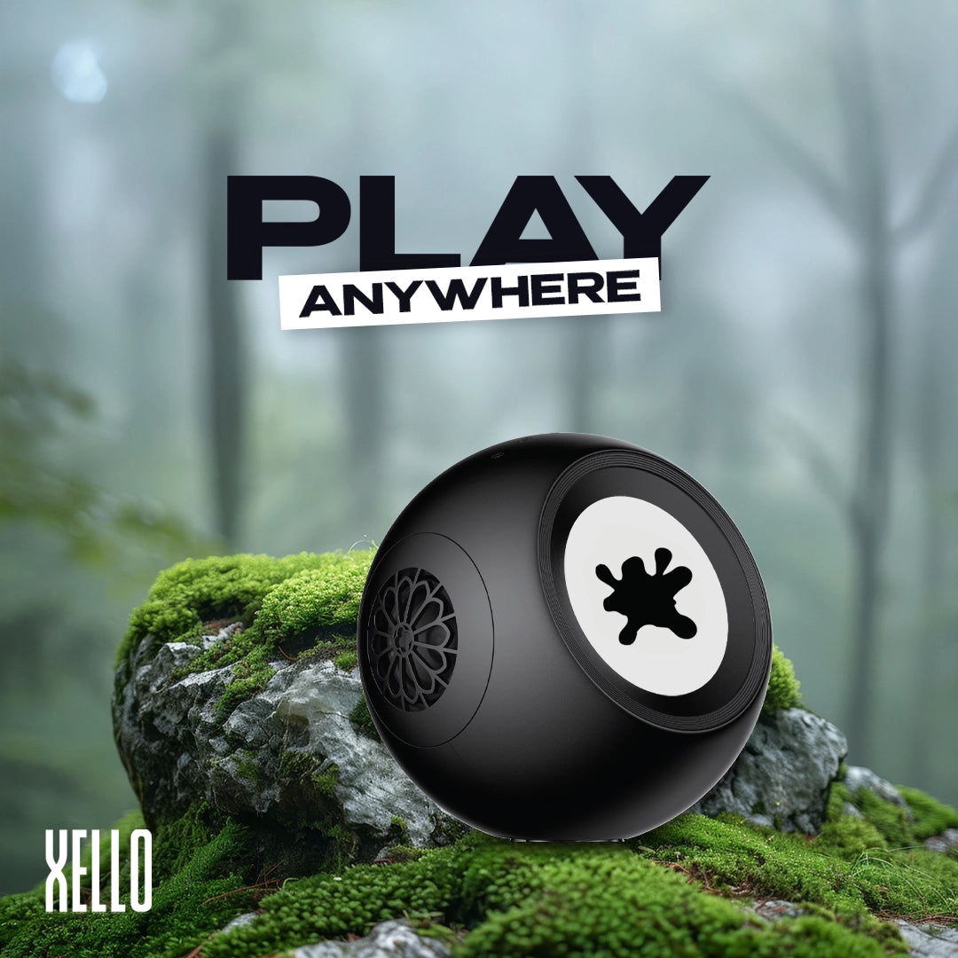 Ferrofluid Bluetooth speaker with dancing magnetic liquid visualizer, sleek black design, RGB lighting, and portable audio for any space.