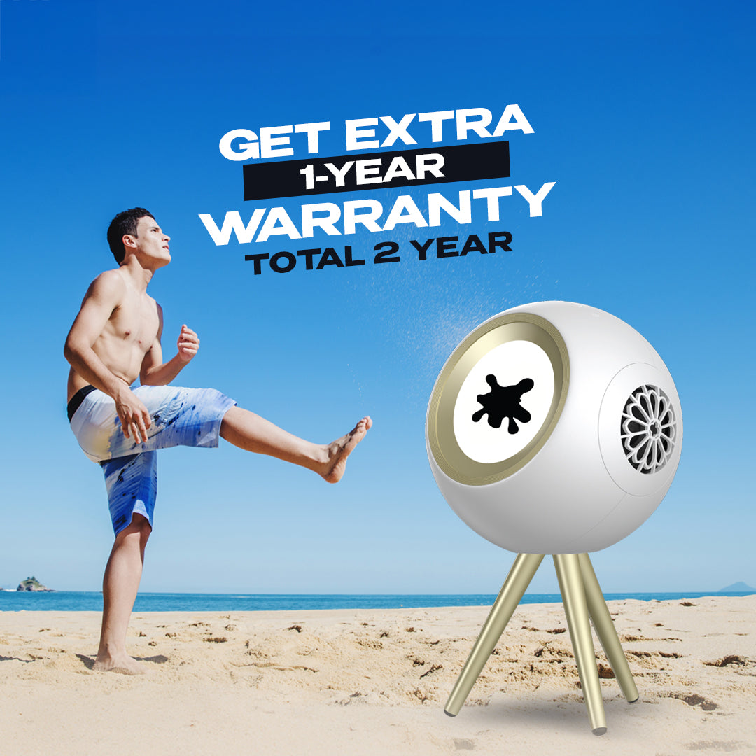 Ferrofluid Bluetooth speaker with dancing magnetic liquid visualizer, RGB lighting, and sleek glass chamber on beach